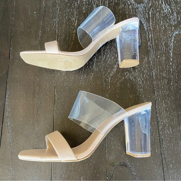 BP Naomi Clear Translucent Nude Block Heel Sandals Heels Party Size 10M - Picture 3 of 11